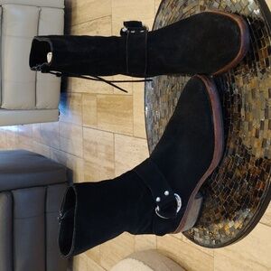 Free People Black Slim Style Boots Size 38 Suede Leather Inside Zip To